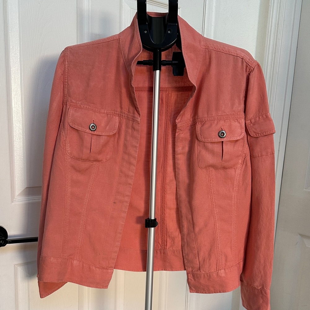 Chico’s Women's Coral/Salmon Pink Linen Blend Jacket in Size 2